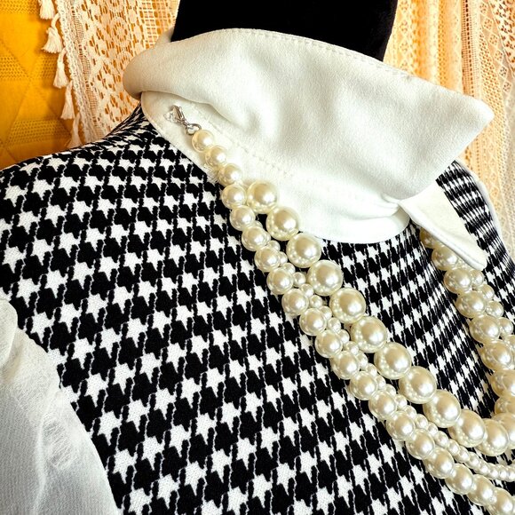 Preppy Houndstooth Collared Sheer Sleeve Pearl Necklace Sheath Dress Size 6 NWT - Picture 7 of 14